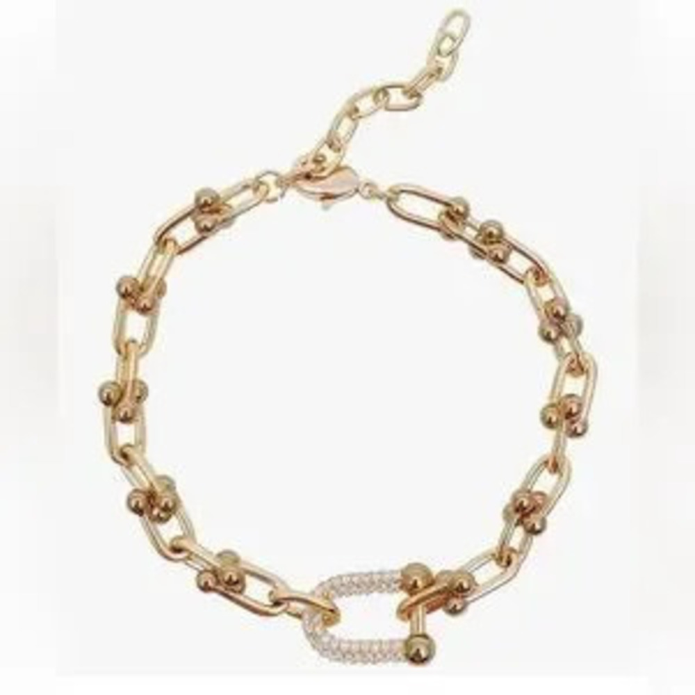 NEW?14k Gold Plated Link Bracelet with Cubic Zirconia - Picture 5 of 6